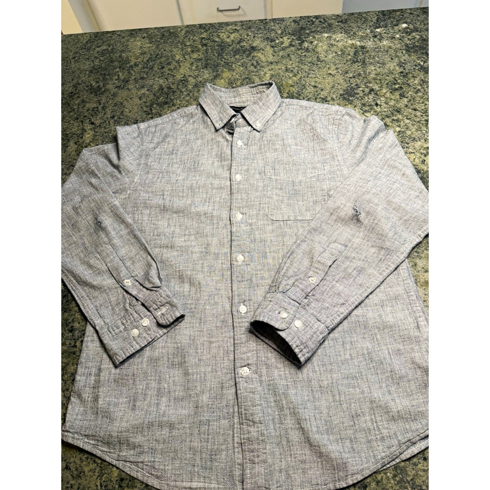 Banana Republic Men's M Oxford Shirt Untucked Fit Gray Cotton Button Down Flaw